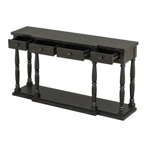 English Elm U_style Retro Console Table Pine Legs Four Drawers Open Shelf Hallway Entryway WF312987AAB