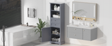 English Elm Bathroom Storage Cabinet, Tall Storage Cabinet With Two Drawers, Open Storage, Adjustable Shelf, Grey