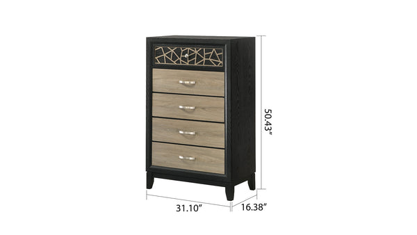 English Elm Selena Modern Chest With Black And Natural Wood Finish - 5 Spacious Drawers For Stylish Storage Solutions B009139130-GIGA