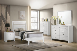 English Elm 1pc Twin Panel Bed White Finish Geometric Frame Curved Slatted Headboard Low Footboard Twin B011S00628