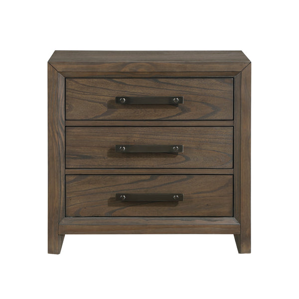 English Elm Dark Walnut Finish Nightstand with 3 Drawers, Classic Cambridge Design, Mindy Veneer & Black Nickel Hardware B011140393