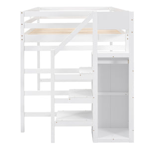 English Elm Full Full Size Loft Bed with Built-In Wardrobe, Staircase Storage and Space-Saving Design for Small Rooms White SM000527AAK-1