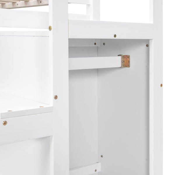 English Elm Full Full Size Loft Bed with Built-In Wardrobe, Staircase Storage and Space-Saving Design for Small Rooms White SM000527AAK-1