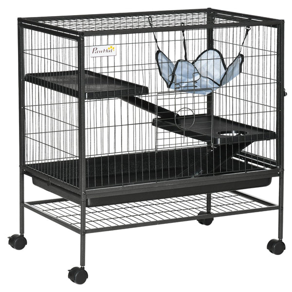 English Elm 3-tier Small Pet Habitat with Rolling Casters Hammock and Pull-out Tray for Ferrets W2225140472