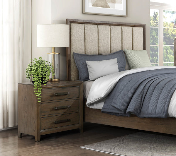 English Elm Dark Walnut Finish Nightstand with 3 Drawers, Classic Cambridge Design, Mindy Veneer & Black Nickel Hardware B011140393