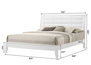 English Elm 1pc King Size White Panel Bed with Geometric Accents, Soft Curved Headboard & Low Profile Footboard B011S00630