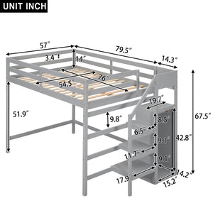 English Elm Full Full Size Loft Bed with Built-In Wardrobe, Staircase Storage and Space-Saving Design for Small Rooms Gray SM000527AAE-1