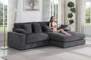 English Elm Mystic Corduroy Sectional Sofa with Reversible Chaise and Six Throw Pillows Included B061S00763