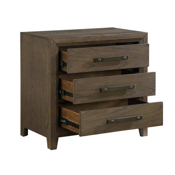English Elm Dark Walnut Finish Nightstand with 3 Drawers, Classic Cambridge Design, Mindy Veneer & Black Nickel Hardware B011140393