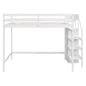 English Elm Full Full Size Loft Bed with Built-In Wardrobe, Staircase Storage and Space-Saving Design for Small Rooms White SM000527AAK-1