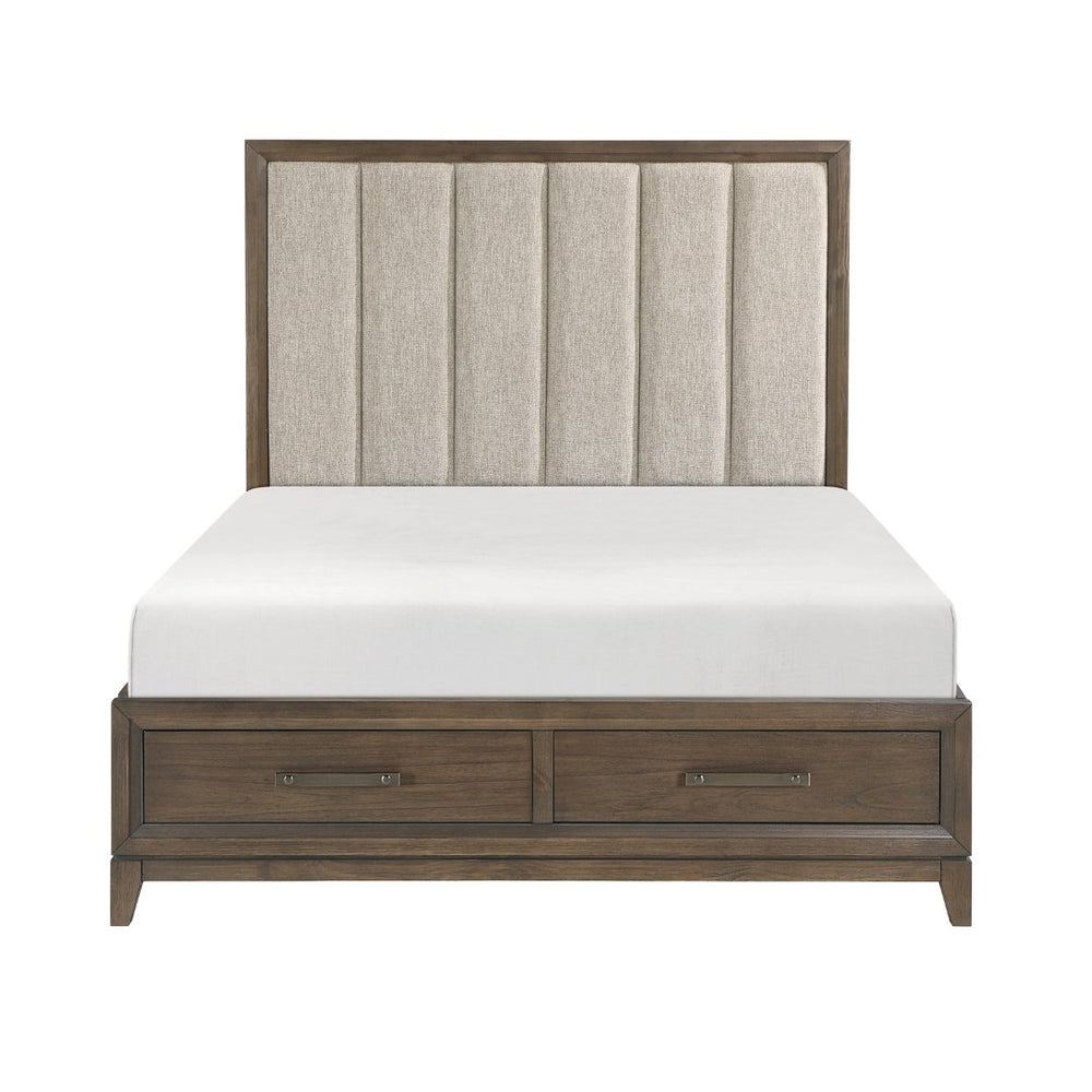 English Elm Dark Walnut Queen Platform Bed Channel Tufted Chenille Headboard Storage Footboard B011S00619