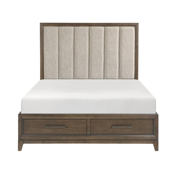 English Elm Dark Walnut Queen Platform Bed Channel Tufted Chenille Headboard Storage Footboard B011S00619