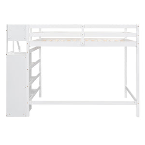 English Elm Full Full Size Loft Bed with Built-In Wardrobe, Staircase Storage and Space-Saving Design for Small Rooms White SM000527AAK-1