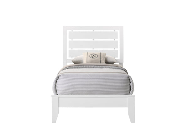 English Elm 1pc Twin Panel Bed White Finish Geometric Frame Curved Slatted Headboard Low Footboard Twin B011S00628