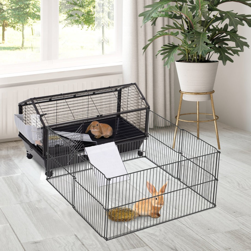 English Elm Small Animal Playpen Steel Wire Enclosure with Rolling Casters Ramp and Water Bottle W2225140476