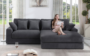 English Elm Mystic Corduroy Sectional Sofa with Reversible Chaise and Six Throw Pillows Included B061S00763