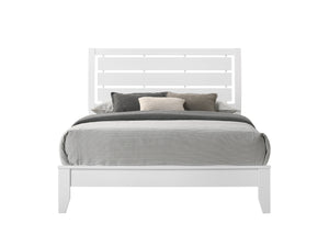 English Elm 1pc Queen Size White Panel Bed with Geometric Accents, Curved Slat Headboard & Sleek Low Footboard B011S00624