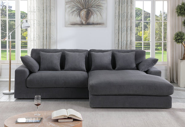 English Elm Mystic Corduroy Sectional Sofa with Reversible Chaise and Six Throw Pillows Included B061S00763