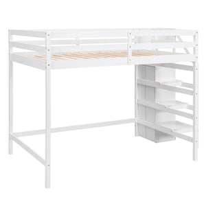 English Elm Full Full Size Loft Bed with Built-In Wardrobe, Staircase Storage and Space-Saving Design for Small Rooms White SM000527AAK-1