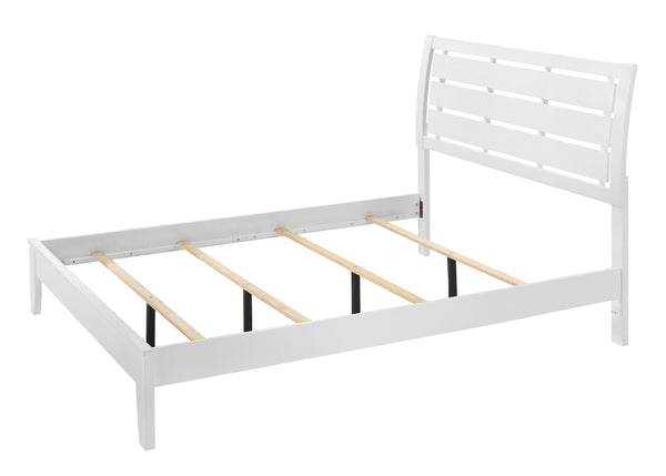English Elm 1pc Queen Size White Panel Bed with Geometric Accents, Curved Slat Headboard & Sleek Low Footboard B011S00624