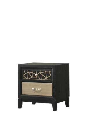 English Elm Selena Two-Drawer Nightstand in Black & Natural Wood Finish with Metal Glides and Custom Patterned Front for Modern Bedrooms B009139127