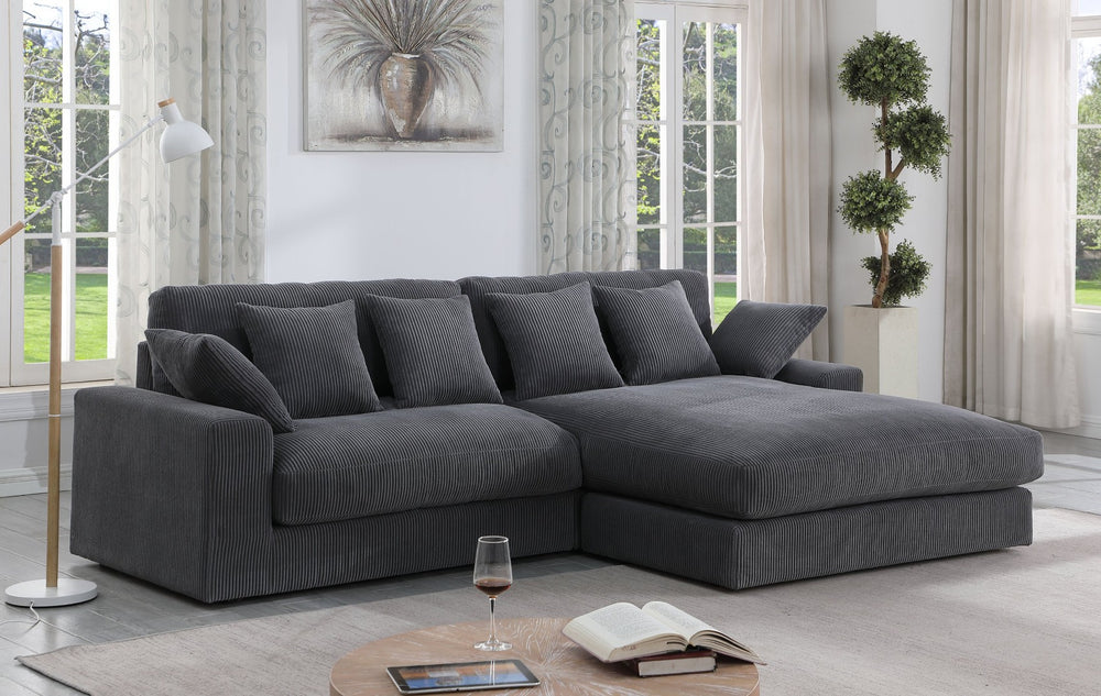 English Elm Mystic Corduroy Sectional Sofa with Reversible Chaise and Six Throw Pillows Included B061S00763