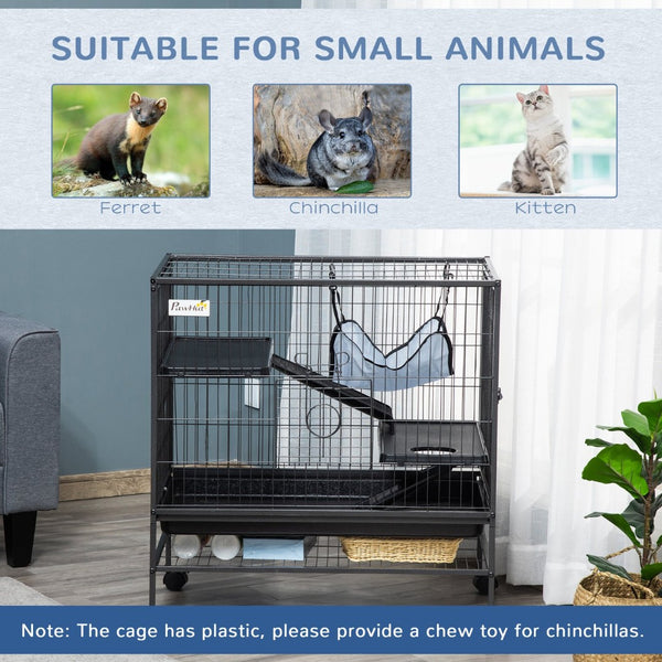 English Elm 3-tier Small Pet Habitat with Rolling Casters Hammock and Pull-out Tray for Ferrets W2225140472