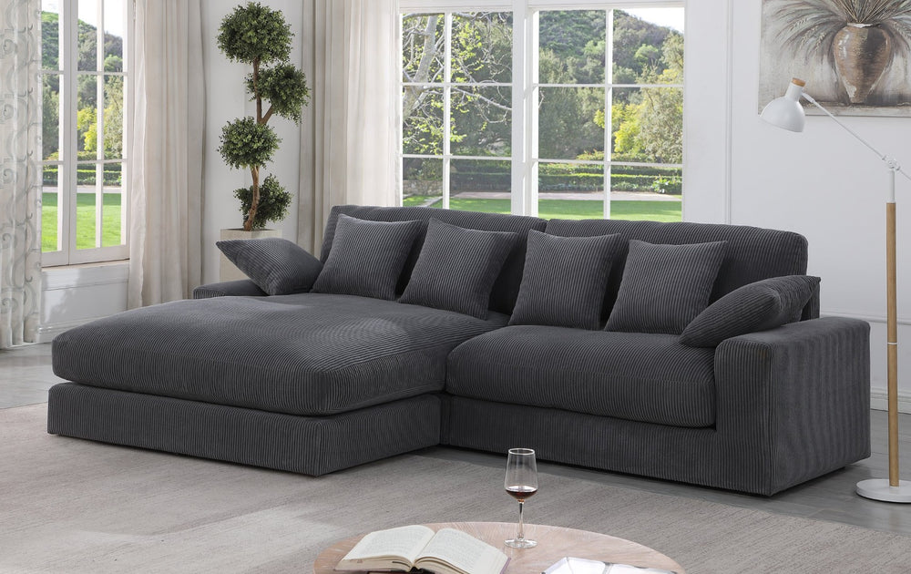 English Elm Mystic Corduroy Sectional Sofa with Reversible Chaise and Six Throw Pillows Included B061S00763
