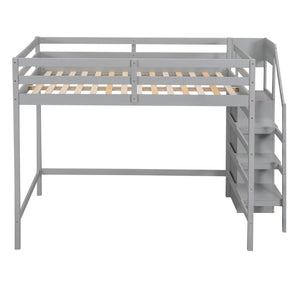 English Elm Full Full Size Loft Bed with Built-In Wardrobe, Staircase Storage and Space-Saving Design for Small Rooms Gray SM000527AAE-1