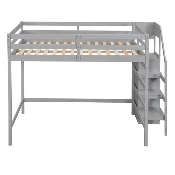 English Elm Full Full Size Loft Bed with Built-In Wardrobe, Staircase Storage and Space-Saving Design for Small Rooms Gray SM000527AAE-1