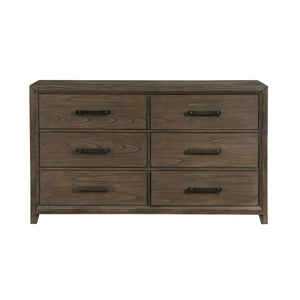 English Elm Dark Walnut Six Drawer Dresser Mindy Veneer Wire Brushed Finish Master Bedroom Storage B011140394