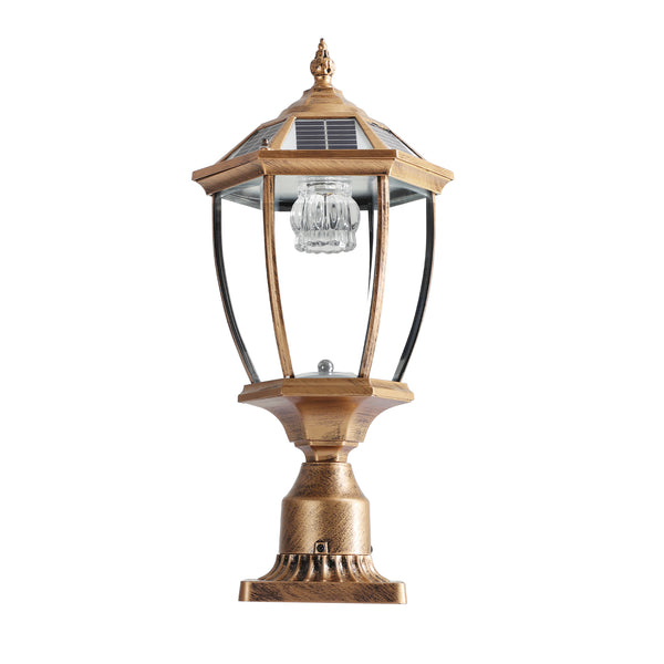 English Elm 20"(H) Golden Solar Lantern Vintage LED Garden Light with Elegant Glass, Auto-On for Paths W1340133339
