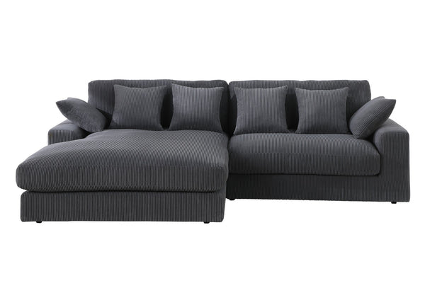 English Elm Mystic Corduroy Sectional Sofa with Reversible Chaise and Six Throw Pillows Included B061S00763