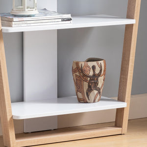 English Elm Contemporary Console Table With 3 Open Shelves - Stylish Two-Tone Design For Modern Spaces B107131387