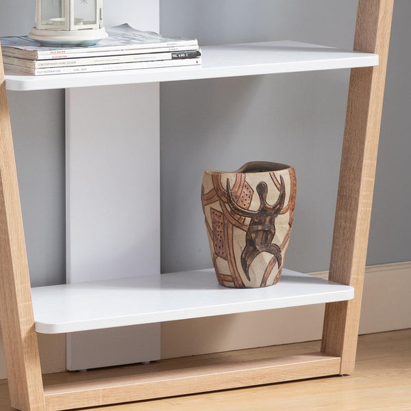 English Elm Contemporary Console Table With 3 Open Shelves - Stylish Two-Tone Design For Modern Spaces B107131387