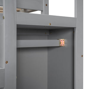 English Elm Full Full Size Loft Bed with Built-In Wardrobe, Staircase Storage and Space-Saving Design for Small Rooms Gray SM000527AAE-1