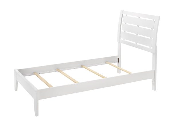 English Elm 1pc Twin Panel Bed White Finish Geometric Frame Curved Slatted Headboard Low Footboard Twin B011S00628