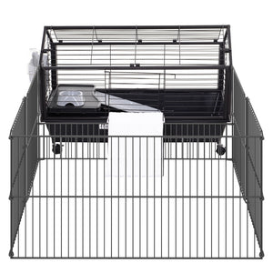 English Elm Small Animal Playpen Steel Wire Enclosure with Rolling Casters Ramp and Water Bottle W2225140476