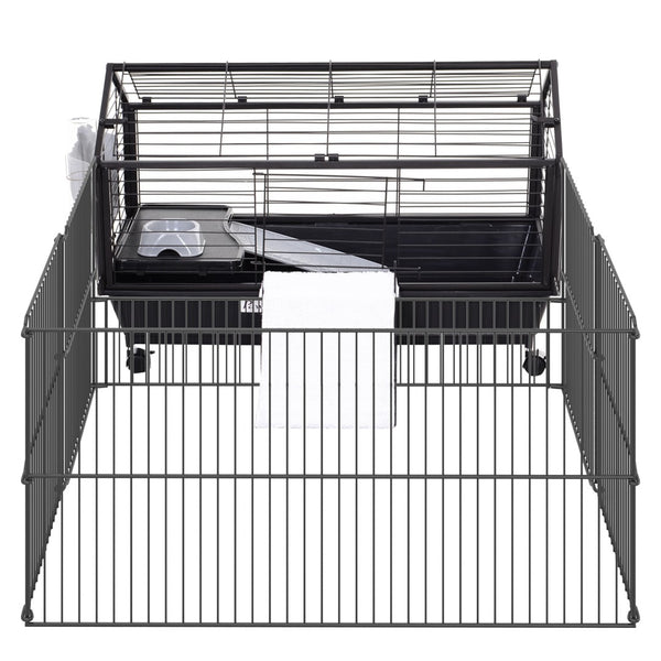 English Elm Small Animal Playpen Steel Wire Enclosure with Rolling Casters Ramp and Water Bottle W2225140476