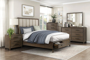 English Elm Dark Walnut Queen Platform Bed Channel Tufted Chenille Headboard Storage Footboard B011S00619