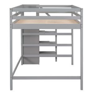 English Elm Full Full Size Loft Bed with Built-In Wardrobe, Staircase Storage and Space-Saving Design for Small Rooms Gray SM000527AAE-1