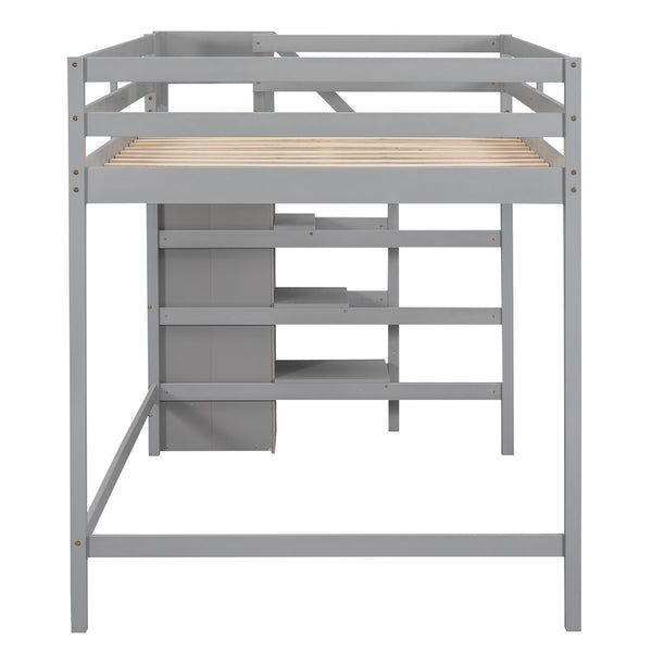 English Elm Full Full Size Loft Bed with Built-In Wardrobe, Staircase Storage and Space-Saving Design for Small Rooms Gray SM000527AAE-1