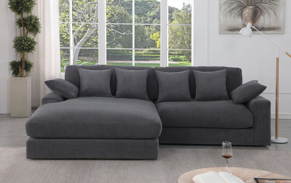 English Elm Mystic Corduroy Sectional Sofa with Reversible Chaise and Six Throw Pillows Included B061S00763
