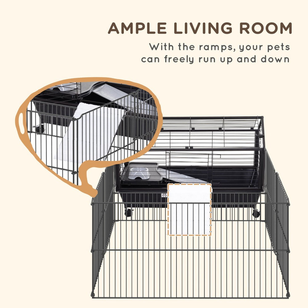 English Elm Small Animal Playpen Steel Wire Enclosure with Rolling Casters Ramp and Water Bottle W2225140476