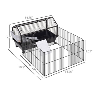 English Elm Small Animal Playpen Steel Wire Enclosure with Rolling Casters Ramp and Water Bottle W2225140476