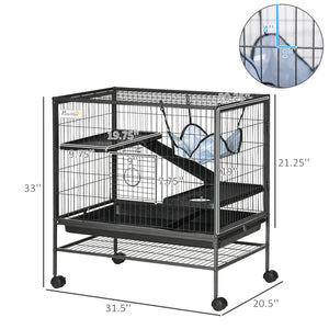 English Elm 3-tier Small Pet Habitat with Rolling Casters Hammock and Pull-out Tray for Ferrets W2225140472