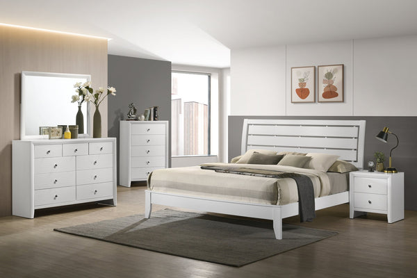 English Elm 1pc Contemporary 5-Drawer Chest with Round Knobs, Sleek Top and Wood-Pattern Fronts for Bedroom Storage White 57.1 L x 18.4 W x 40.6 H B011P345927