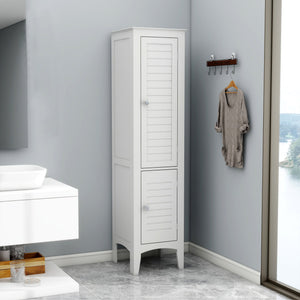 English Elm Tall Narrow Tower Freestanding Cabinet 5-Tier White MDF Storage with Shutter Doors for Home Organization W141260291