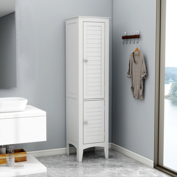 English Elm Tall Narrow Tower Freestanding Cabinet 5-Tier White MDF Storage with Shutter Doors for Home Organization W141260291