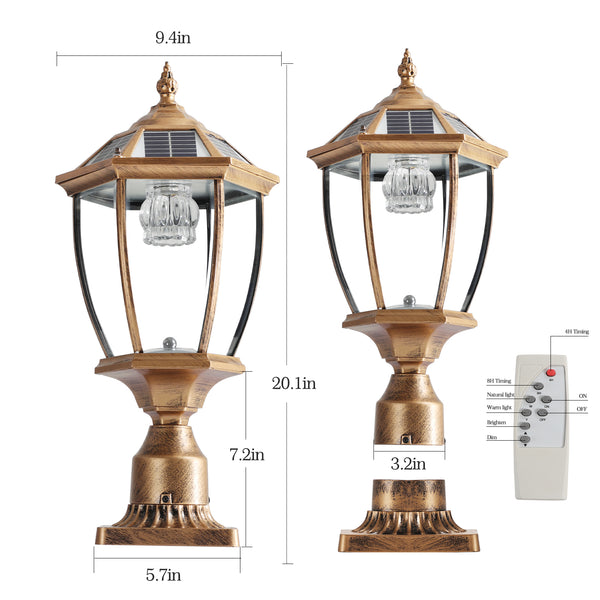 English Elm 20"(H) Golden Solar Lantern Vintage LED Garden Light with Elegant Glass, Auto-On for Paths W1340133339